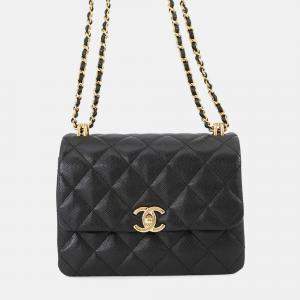 Pre Owned Chanel Coco First Chain shoulder Bag Black Caviar Leather