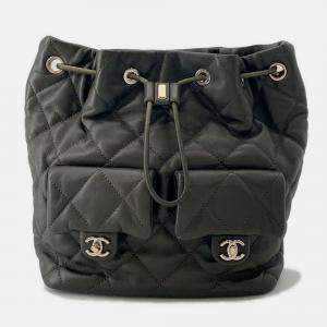 Pre Owned Chanel Matelasse Backpack Khaki Lambskin