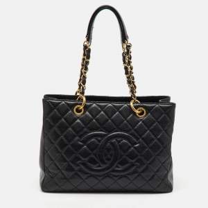 Pre Owned Chanel Black Quilted Caviar Leather GST Grand Shopping Tote