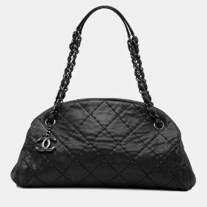 Pre Owned Chanel Black Medium Iridescent Calfskin Just Mademoiselle Bowling Bag