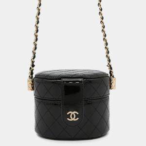 Pre Owned Chanel Chain Shoulder Bag Mini Vanity Coco Mark Patent Black