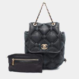Pre Owned Chanel Bubble Quilted Backpack Leather Black
