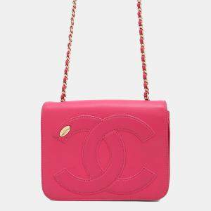 Pre Owned Chanel Chain Shoulder Bag Coco Mark Lambskin