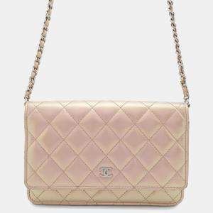 Pre Owned Chanel Chain Wallet Matelasse Coco Mark Lambskin