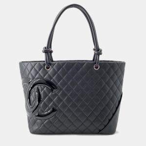 Pre Owned Chanel Tote Bag Cambon Line Large Coco Mark Leather Black