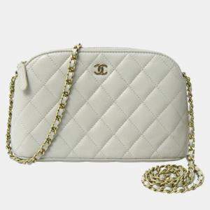 Pre Owned Chanel Matelasse Chain Shoulder Bag In Caviar Leather Gray