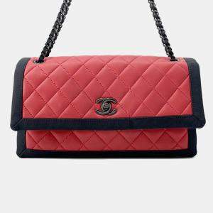 Pre Owned Chanel Chain Shoulder Bag Matelasse Lambskin Nylon Black