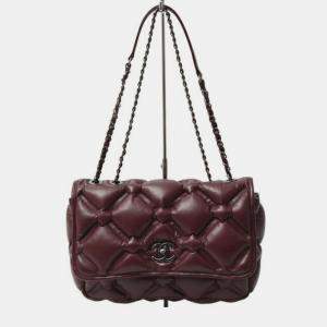 Pre Owned Chanel Bordeaux Bubble Quilted Matelasse Lambskin Shoulder Bag