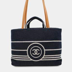 Pre Owned Chanel 2-Way Tote Bag With Coco Mark In Denim