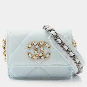 Pre Owned Chanel 19 Matelasse Shoulder Bag Lambskin Leather Blue