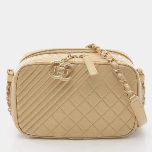 Pre Owned Chanel Coco Boy Camera Bag Shoulder In Lambskin Leather Gold