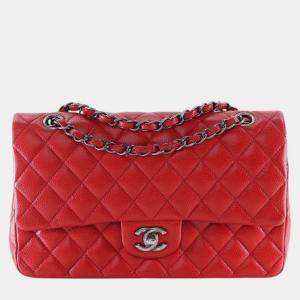 Pre Owned Chanel Red Medium Classic Caviar Double Flap
