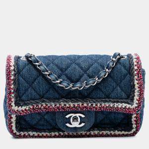 Pre Owned Chanel Blue Mini Rectangular Classic Denim Braided Single Flap