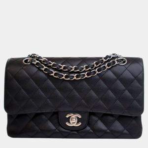 Pre Owned Chanel Black Medium Classic Caviar Double Flap