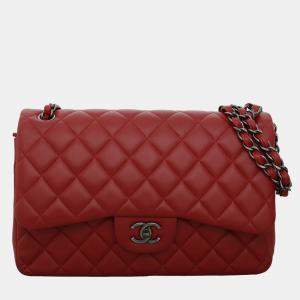 Pre Owned Chanel Lambskin Classic Jumbo Double Flap Bag