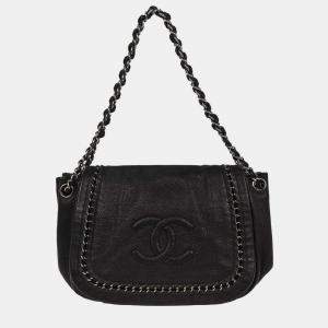 Pre Owned Chanel Black Calfskin Luxury Line Accordion Flap Handbag