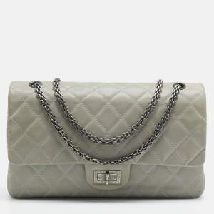 Pre Owned Chanel Pale Blue Quilted Shimmer Leather Classic 227 Reissue 2.55 Flap Bag