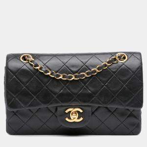 Pre Owned Chanel Black Small Classic Lambskin Double Flap