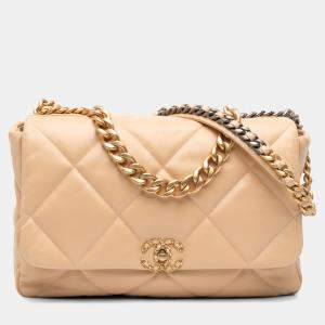 Pre Owned Chanel Brown Maxi Lambskin 19 Flap