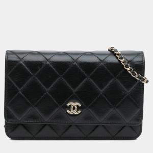 Pre Owned Chanel Black CC Quilted Calfskin Wallet on Chain