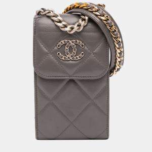Pre Owned Chanel Grey Lambskin 19 Phone Holder with Chain