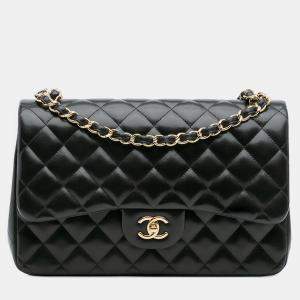 Pre Owned Chanel Black Jumbo Classic Lambskin Double Flap