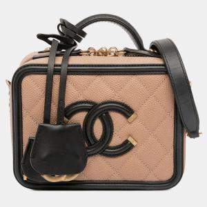 Pre Owned Chanel Brown Small Caviar CC Filigree Vanity Case