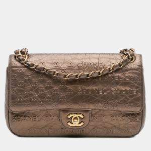 Pre Owned Chanel Brown Paris Dallas Metallic Calfskin Embossed Logo Flap
