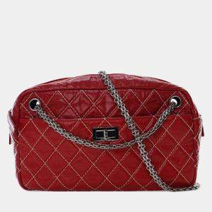 Pre Owned Chanel Red Medium Quilted Aged Calfskin Reissue Camera Bag