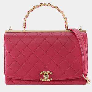 Pre Owned Chanel Pink Medium Quilted Lambskin La Parisienne Flap