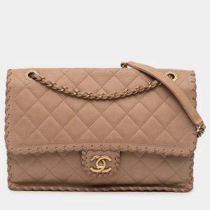 Pre Owned Chanel Brown Jumbo Quilted Iridescent Calfskin Happy Stitch Flap