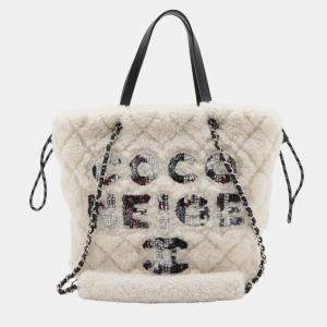 Pre Owned Chanel White Shearling Coco Neige Tote