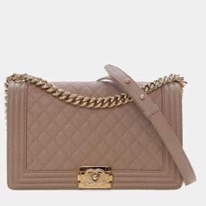 Pre Owned Chanel Brown Old Medium Quilted Caviar Boy Flap
