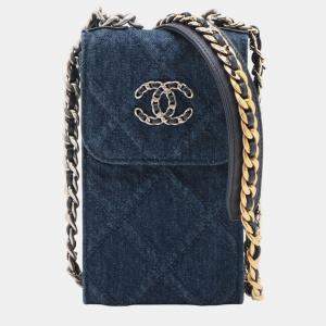 Pre Owned Chanel Blue Denim 19 Phone Holder with Chain