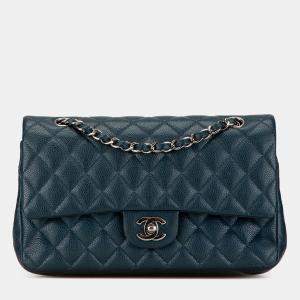Pre Owned Chanel Blue Medium Classic Caviar Double Flap