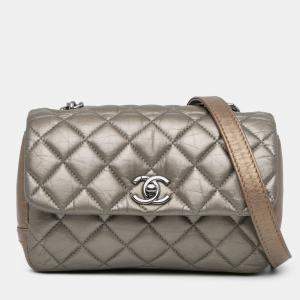 Pre Owned Chanel Brown Mini Quilted Metallic Calfskin Lady Pearly Flap