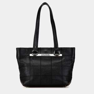 Pre Owned Chanel Black Caviar Choco Bar Tote