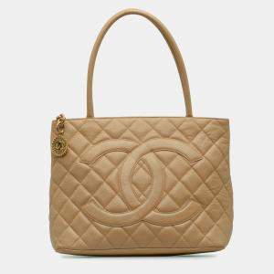 Pre Owned Chanel Beige Caviar Medallion Tote