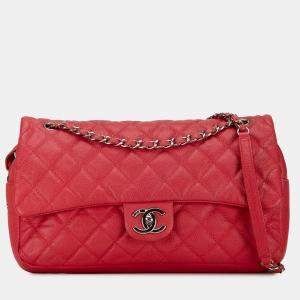 Pre Owned Chanel Red Jumbo Caviar Easy Flap Bag