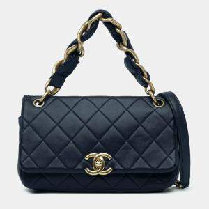 Pre Owned Chanel Navy Blue Quilted Lambskin Chain is More Flap