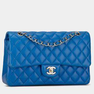 Pre Owned Chanel Blue Medium Classic Lambskin Double Flap