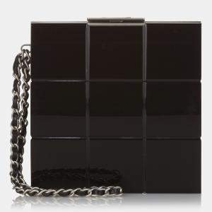 Pre Owned Chanel Black Choco Bar Lucite Perspex Clutch