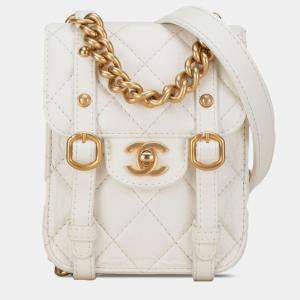 Pre Owned Chanel White Mini Aged Calfskin City School Flap