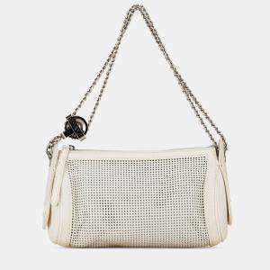 Pre Owned Chanel White Caviar Perforated Pulley Shoulder Bag