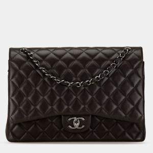 Pre Owned Chanel Black Maxi Classic Lambskin Double Flap