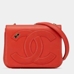 Pre Owned Chanel Red Lambskin CC Mania Flap