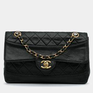 Pre Owned Chanel Black Quilted Lambskin Shoulder Bag