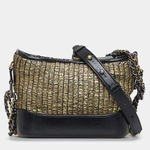 Pre Owned Chanel Black Gold Small Painted Knit Gabrielle Crossbody Bag