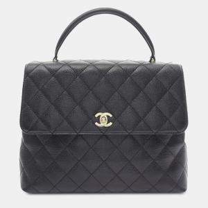 Pre Owned Chanel Black CC Quilted Caviar Kelly Top Handle Bag