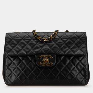 Pre Owned Chanel Black Maxi XL Classic Lambskin Single Flap
